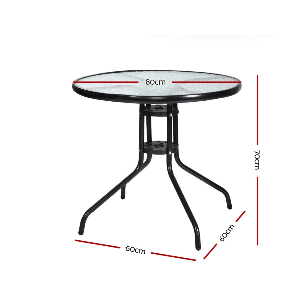 Outdoor Dining Table Bar Setting Steel Glass 70CM - image2