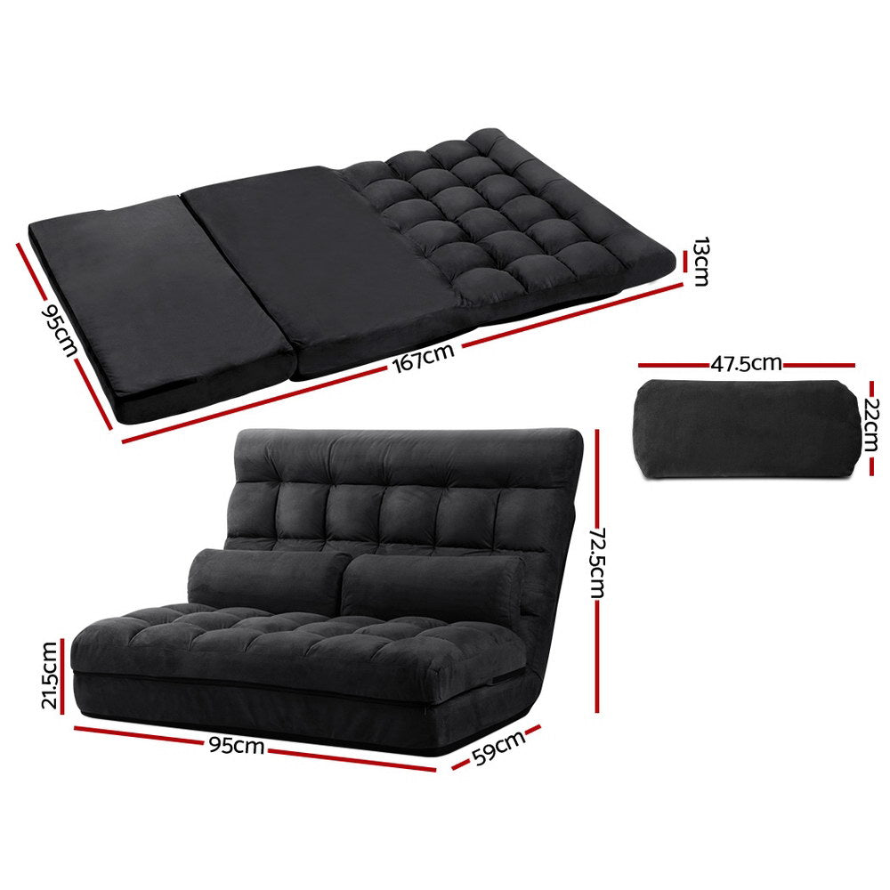 Lounge Sofa Bed 2-seater Floor Folding Suede Charcoal - image2