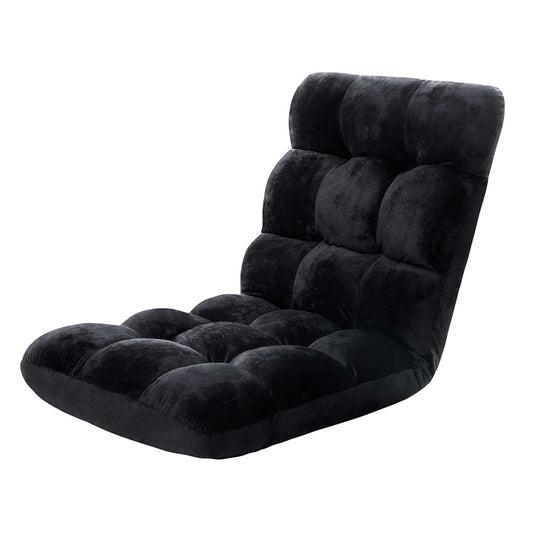 Lounge Sofa Floor Recliner Futon Chaise Folding Couch Black - image1