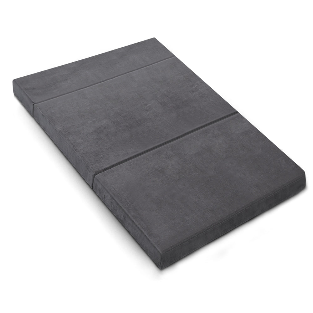 Bedding Double Size Folding Foam Mattress Portable Bed Mat Velvet Dark Grey - image1