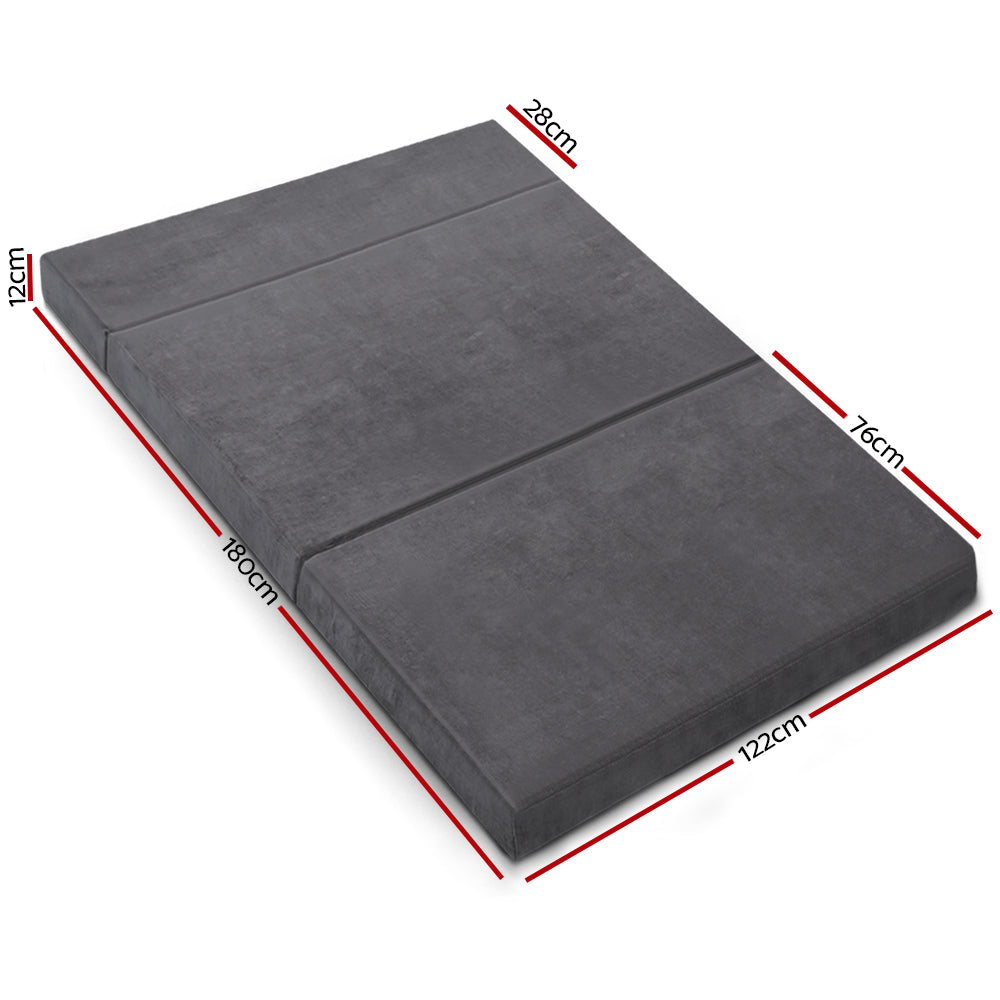 Bedding Double Size Folding Foam Mattress Portable Bed Mat Velvet Dark Grey - image2