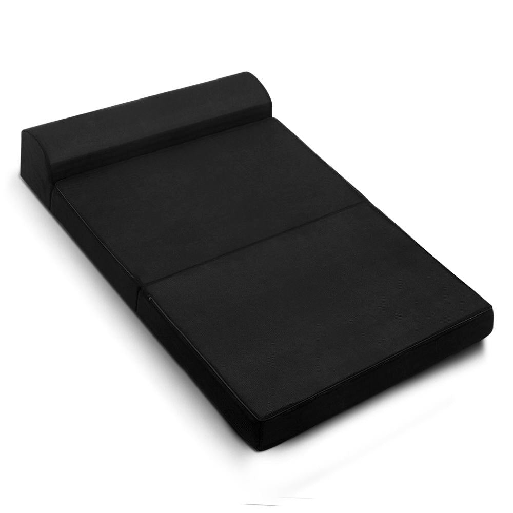 Bedding Folding Foam Mattress Portable Double Sofa Bed Mat Air Mesh Fabric Black - image1