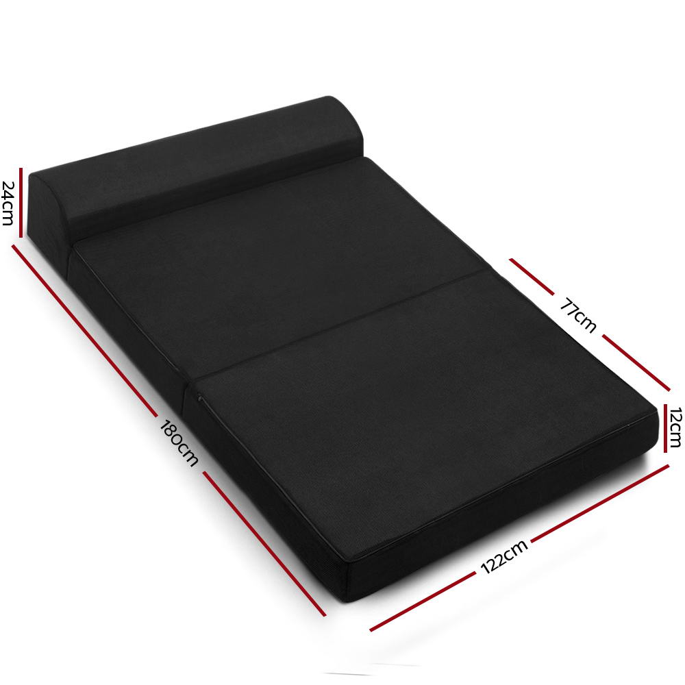 Bedding Folding Foam Mattress Portable Double Sofa Bed Mat Air Mesh Fabric Black - image2