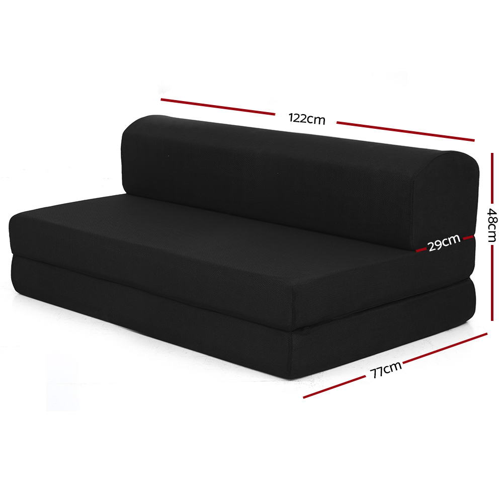 Bedding Folding Foam Mattress Portable Double Sofa Bed Mat Air Mesh Fabric Black - image3