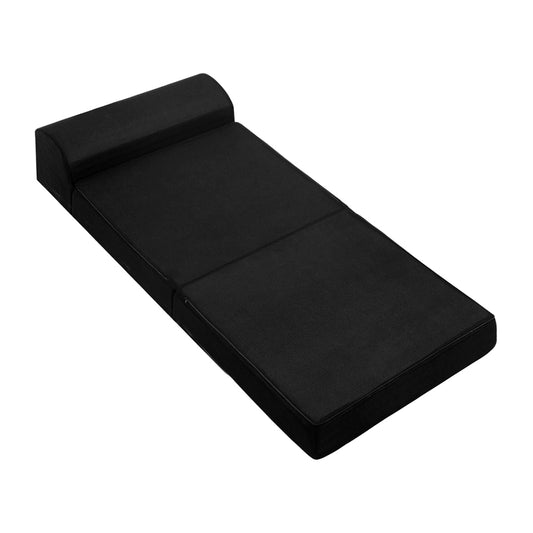 Bedding Folding Foam Mattress Portable Single Sofa Bed Mat Air Mesh Fabric Black - image1