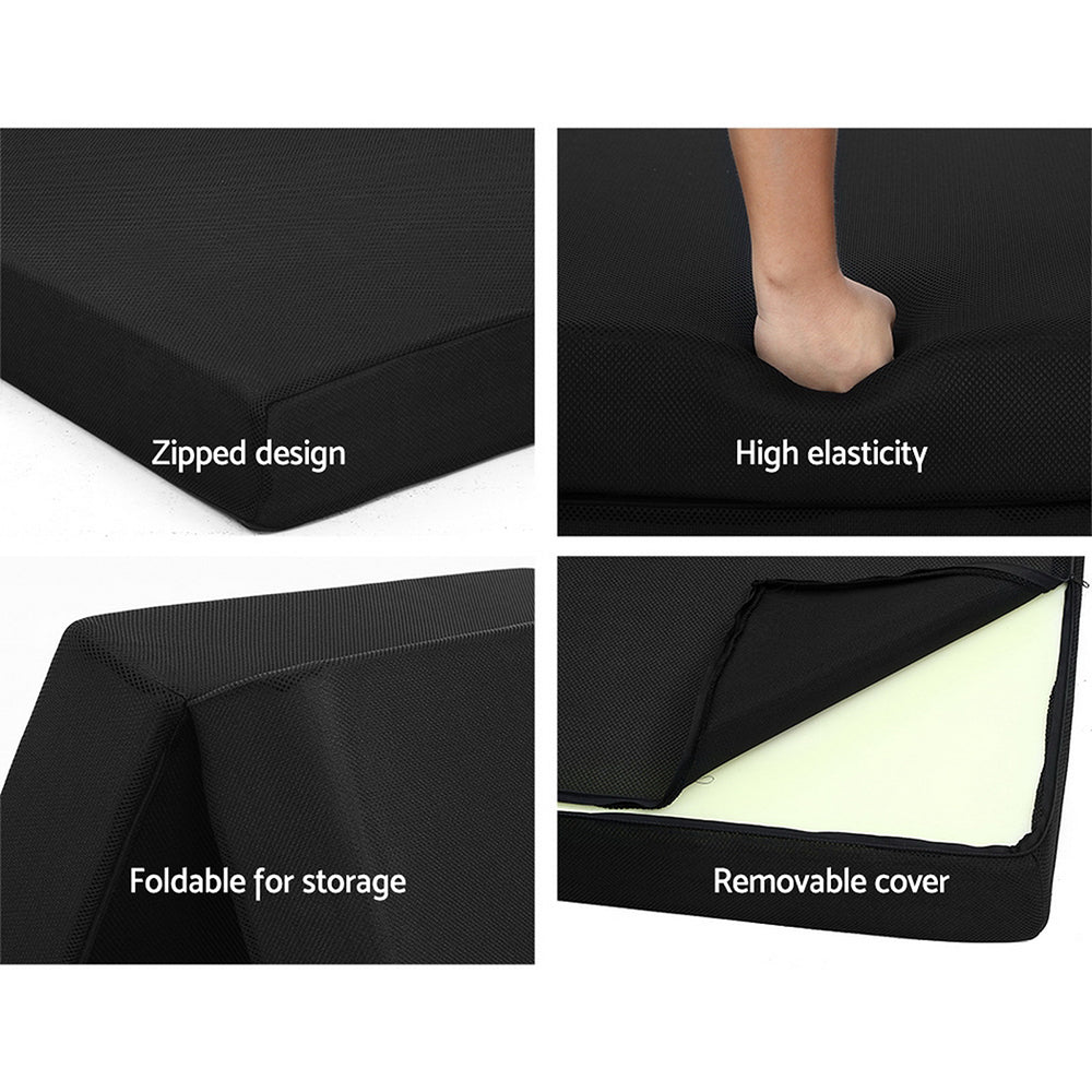 Bedding Folding Foam Mattress Portable Single Sofa Bed Mat Air Mesh Fabric Black - image6