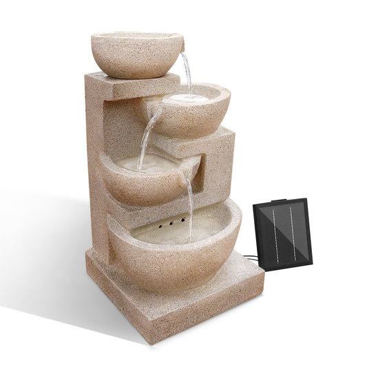 4 Tier Solar Powered Water Fountain with Light - Sand Beige - image1