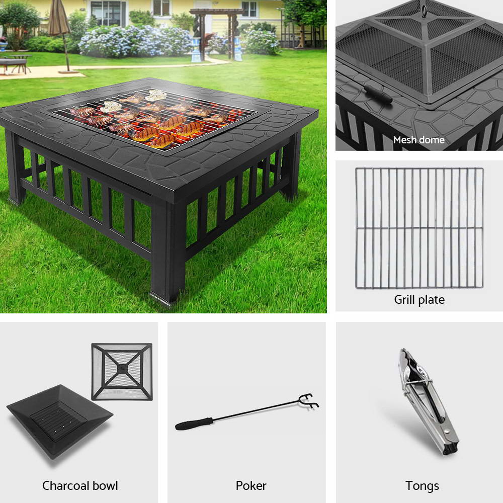 Grillz Outdoor Fire Pit BBQ Table Grill Fireplace Stone Pattern - image3