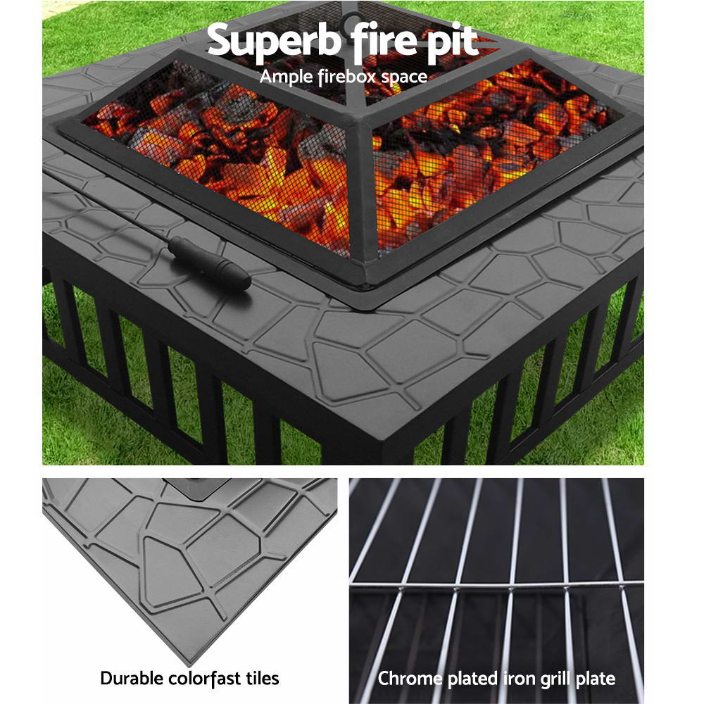 Grillz Outdoor Fire Pit BBQ Table Grill Fireplace Stone Pattern - image6