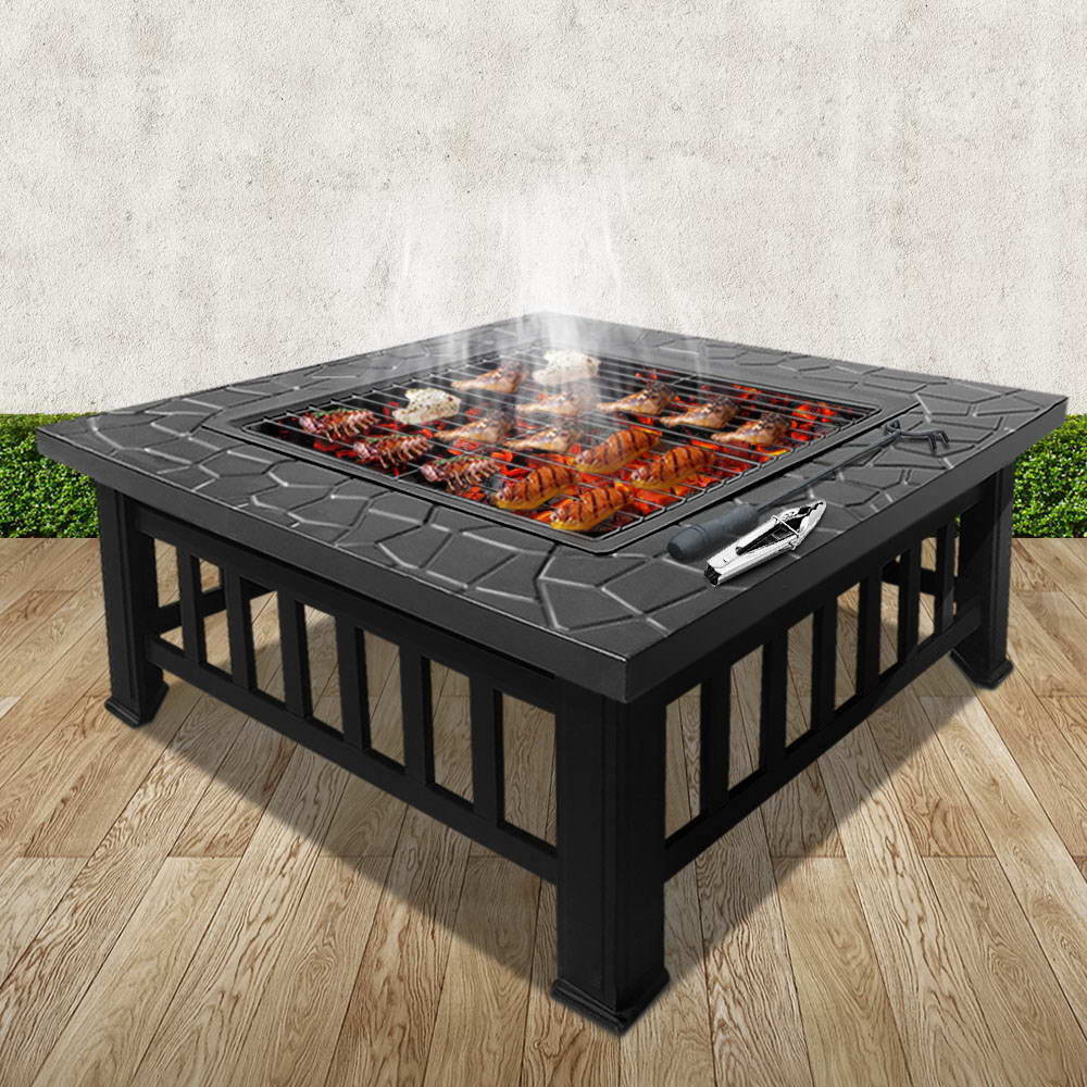 Grillz Outdoor Fire Pit BBQ Table Grill Fireplace Stone Pattern - image7