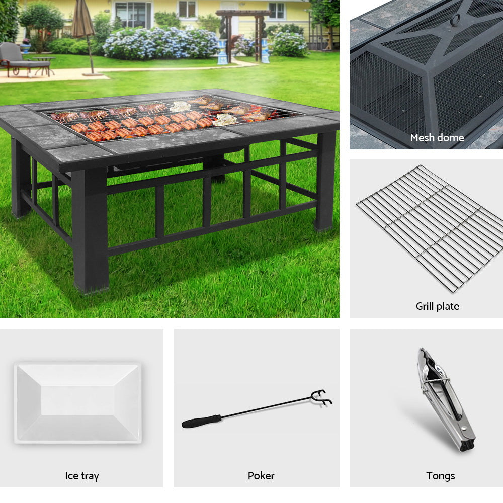 Fire Pit BBQ Grill Stove Table Ice Pits Patio Fireplace Heater 3 IN 1 - image3