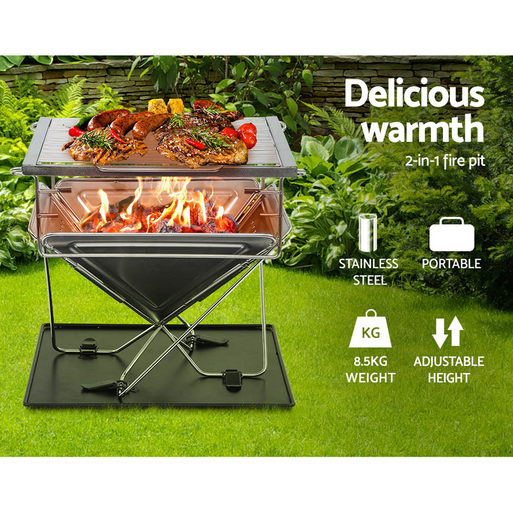 Grillz Camping Fire Pit BBQ Portable Folding Stainless Steel Stove Outdoor Pits - image3