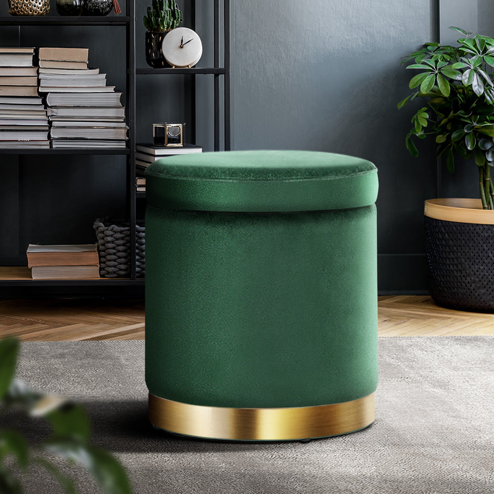 Storage Ottoman Round Velvet Foot Stool Foot Rest Pouffe Padded Seat Home Decor - image8