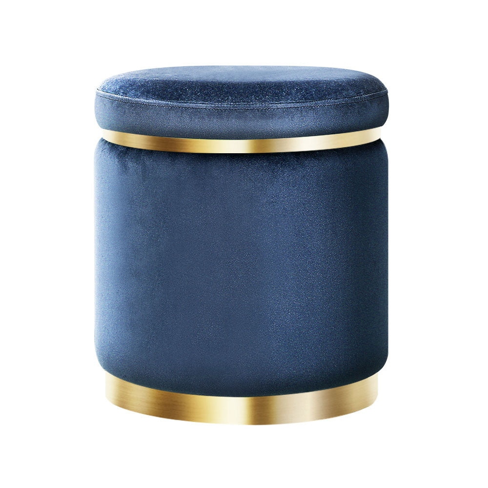 Foot Stool Round Velvet Ottoman Foot Rest Pouffe Pouf Padded Seat Footstool Navy - image1