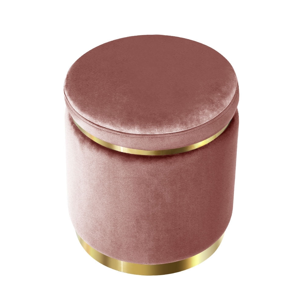 Round Velvet Foot Stool Ottoman Foot Rest Pouffe Padded Seat Pouf Bedroom Pink - image3