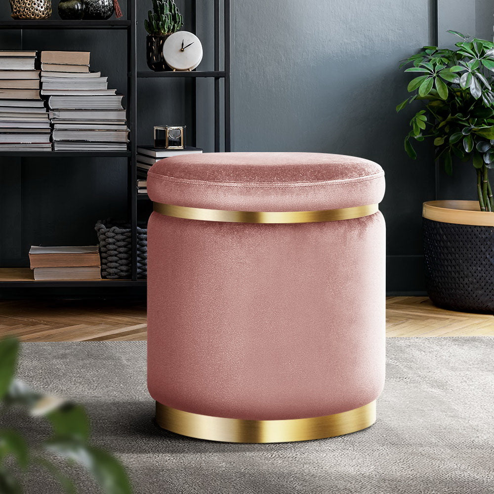 Round Velvet Foot Stool Ottoman Foot Rest Pouffe Padded Seat Pouf Bedroom Pink - image8