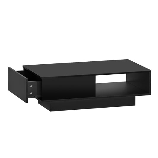 Coffee Table LED Lights High Gloss Storage Drawer Modern Furniture Black - image1