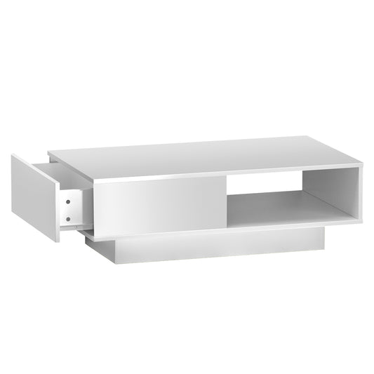 Coffee Table LED Lights High Gloss Storage Drawer Modern Furniture White - image1