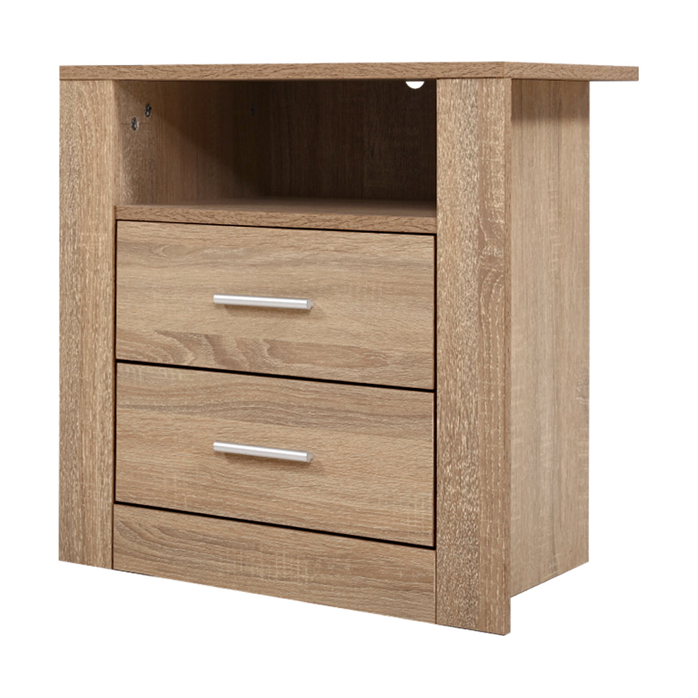 Bedside Tables Drawers Storage Cabinet Shelf Side End Table Oak - image1