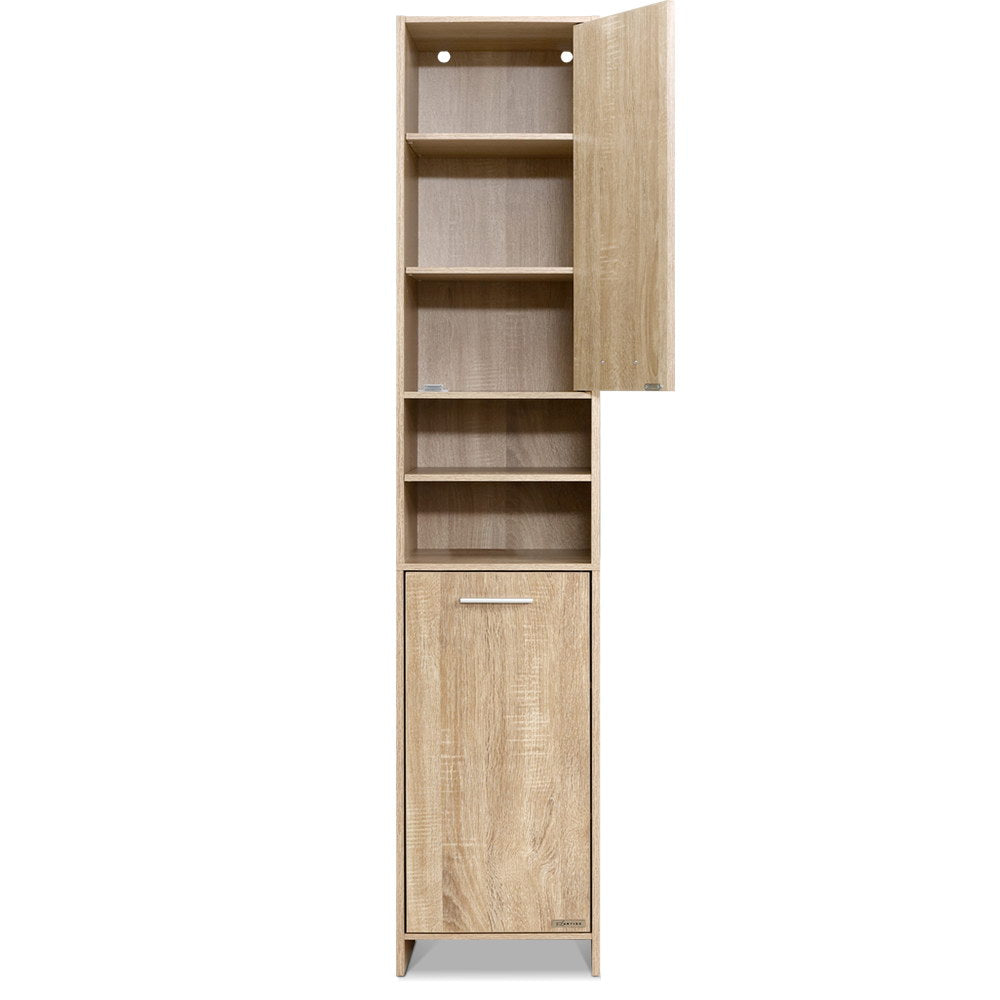 185cm Bathroom Cabinet Tallboy Furniture Toilet Storage Laundry Cupboard Oak - image3