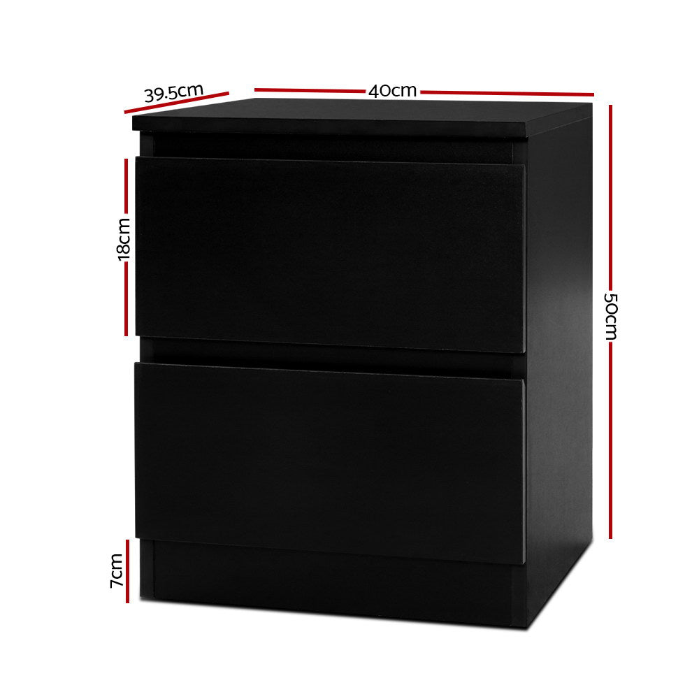 Bedside Tables Drawers Side Table Bedroom Furniture Nightstand Black Lamp - image2