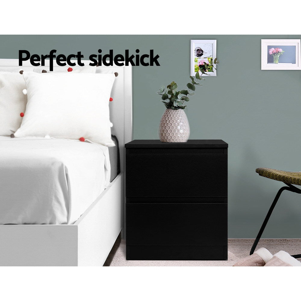 Bedside Tables Drawers Side Table Bedroom Furniture Nightstand Black Lamp - image3