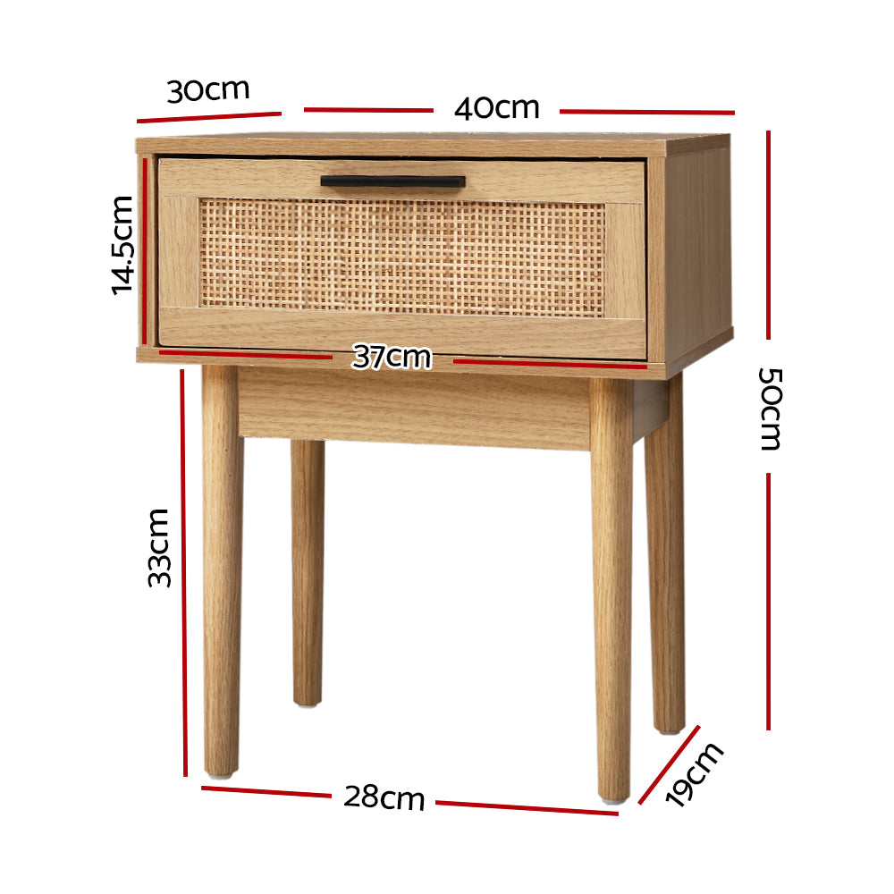 Bedside Tables Table 1 Drawer Storage Cabinet Rattan Wood Nightstand - image2