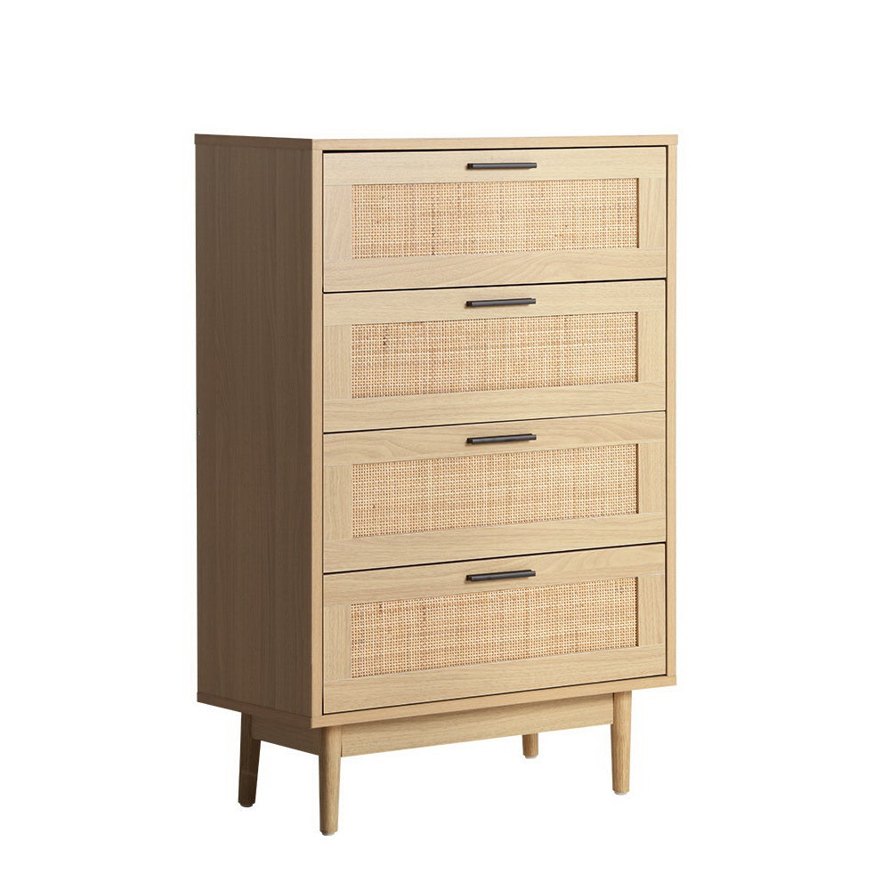 Artiss 4 Chest of Drawers Rattan Tallboy Cabinet Bedroom Clothes Storage Wood - image1