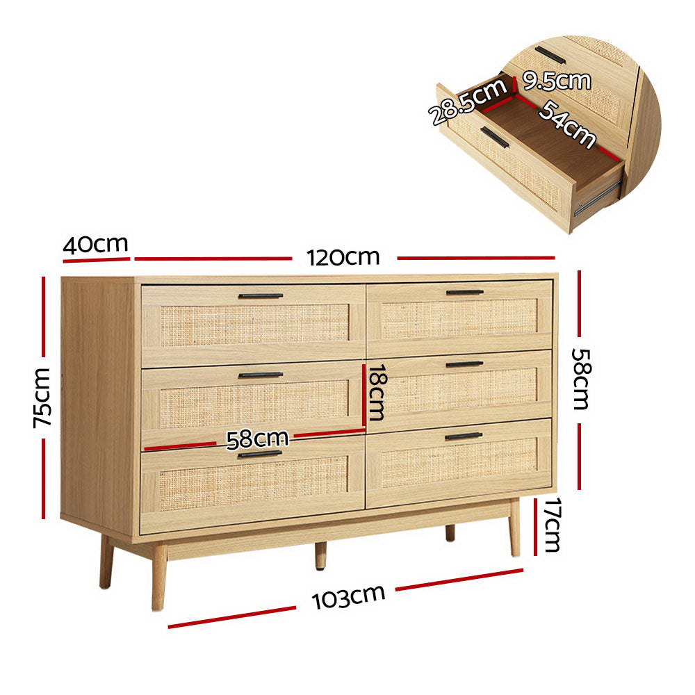 Artiss 6 Chest of Drawers Rattan Tallboy Cabinet Bedroom Clothes Storage Wood - image2