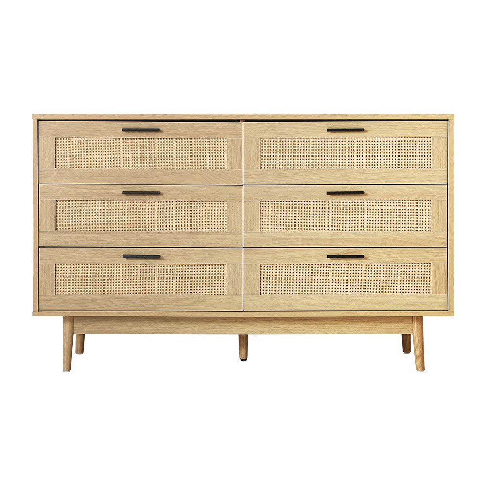 Artiss 6 Chest of Drawers Rattan Tallboy Cabinet Bedroom Clothes Storage Wood - image3