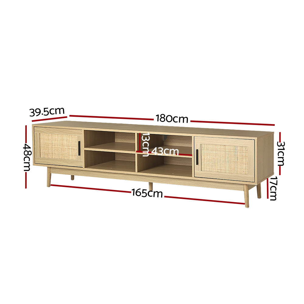 Artiss TV Cabinet Entertainment Unit Storage Cabinets Rattan Wooden 180CM - image2