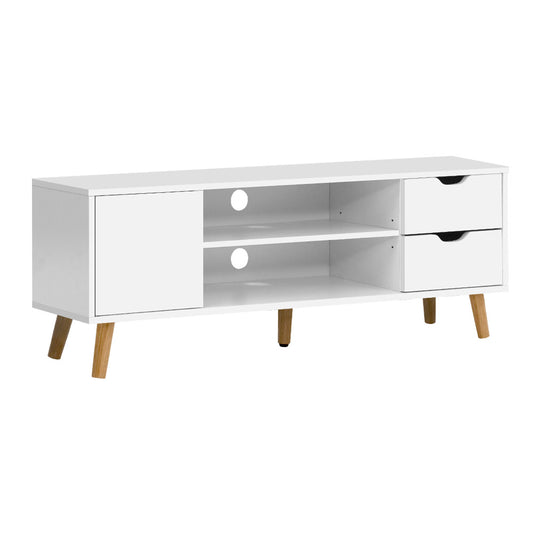 TV Cabinet Entertainment Unit Stand Wooden Scandinavian 120cm White - image1