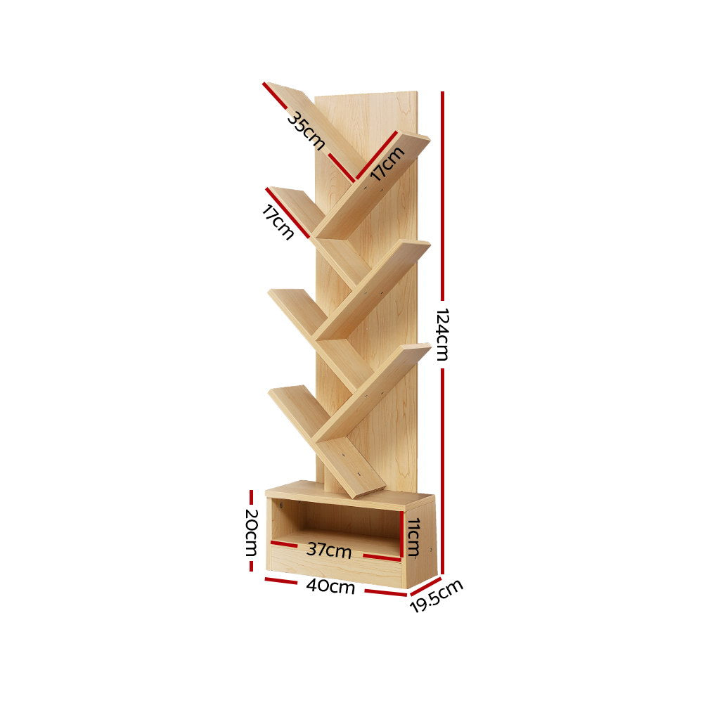 Display Shelf 7-Shelf Tree Bookshelf Book Storage Rack Bookcase Natural - image2