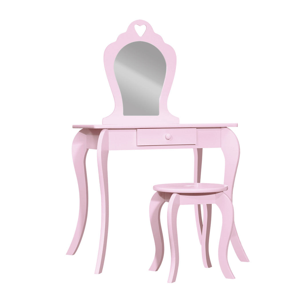 Pink Kids Vanity Dressing Table Stool Set Mirror Princess Children Makeup - image1