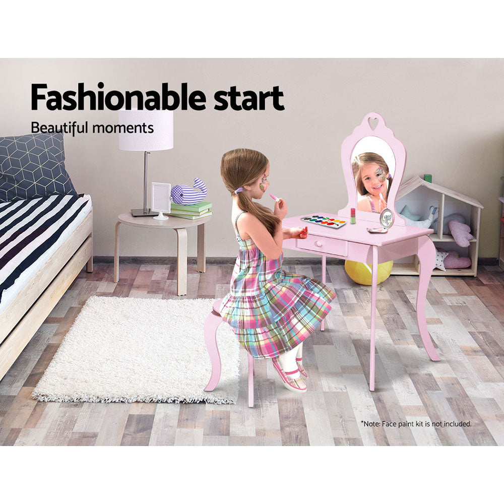 Pink Kids Vanity Dressing Table Stool Set Mirror Princess Children Makeup - image4