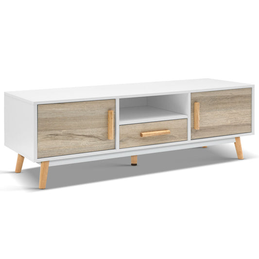 Wooden Entertainment Unit - White & Wood - image1