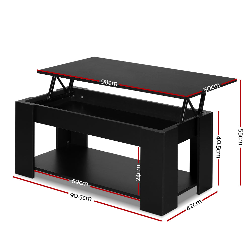 Lift Up Top Coffee Table Storage Shelf Black - image2