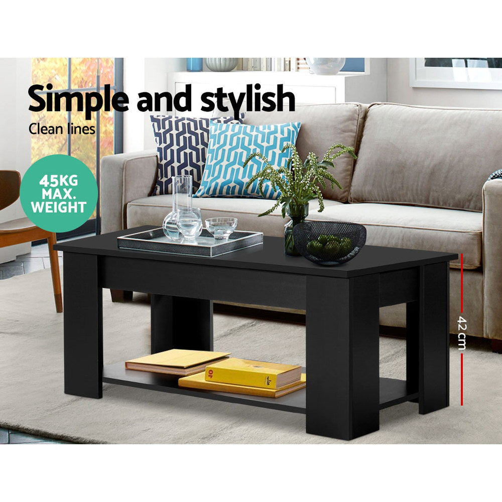 Lift Up Top Coffee Table Storage Shelf Black - image3