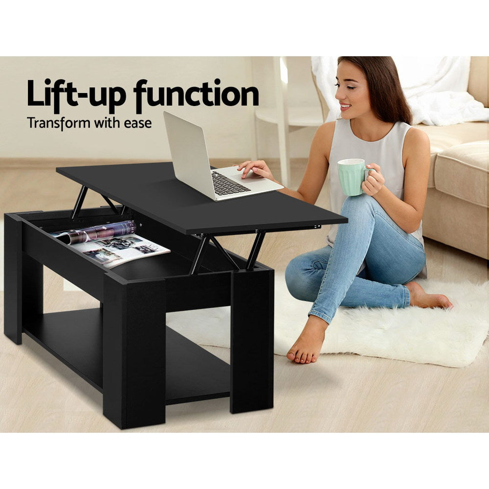 Lift Up Top Coffee Table Storage Shelf Black - image4