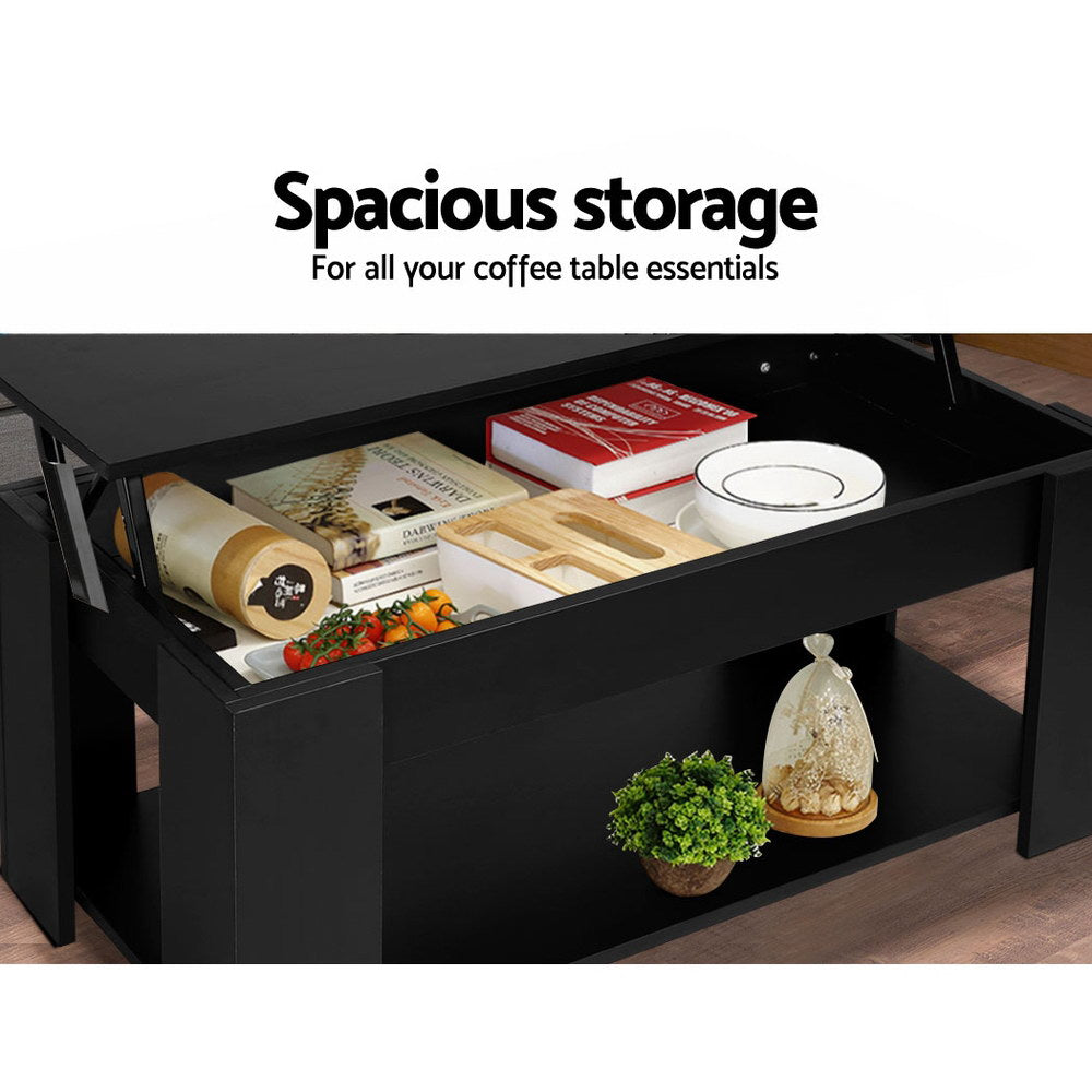 Lift Up Top Coffee Table Storage Shelf Black - image5