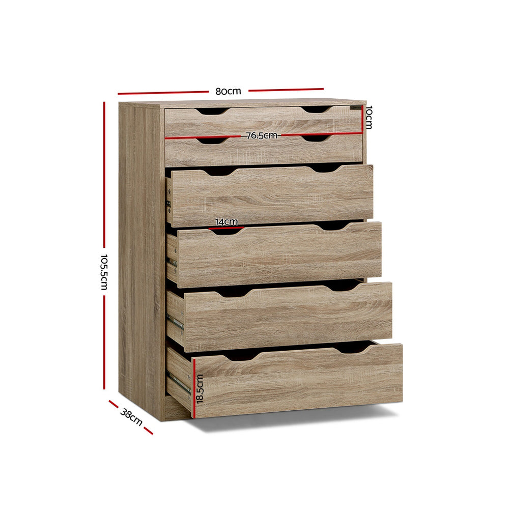 6 Chest of Drawers Tallboy Dresser Table Storage Cabinet Oak Bedroom - image2