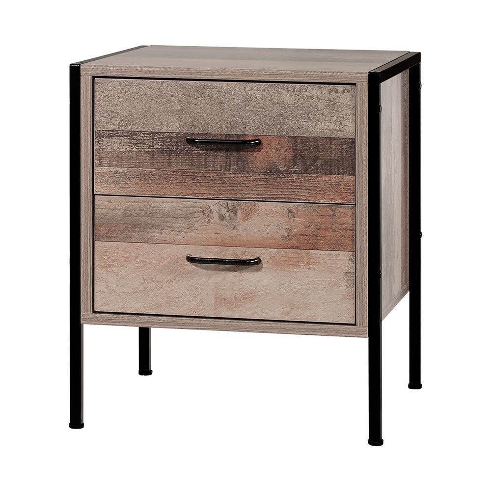 Bedside Table Drawers Nightstand Metal Oak - image1