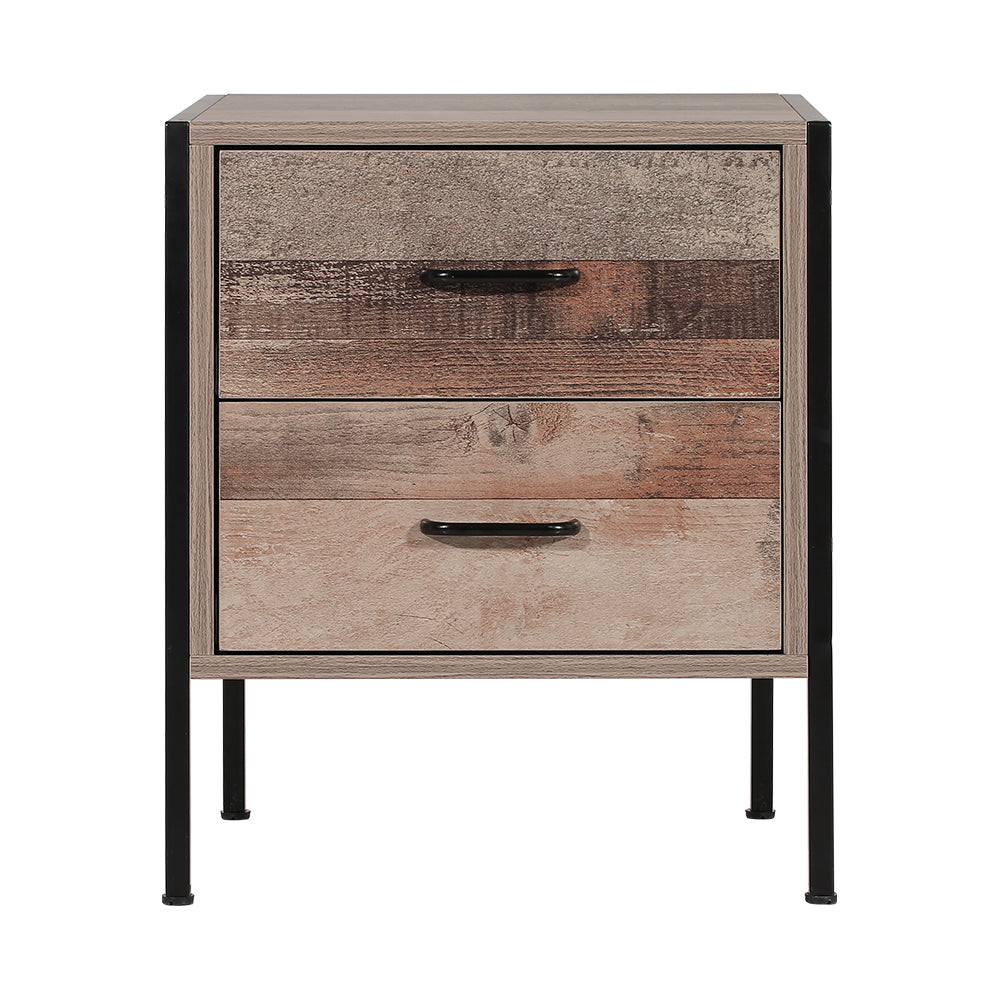 Bedside Table Drawers Nightstand Metal Oak - image3