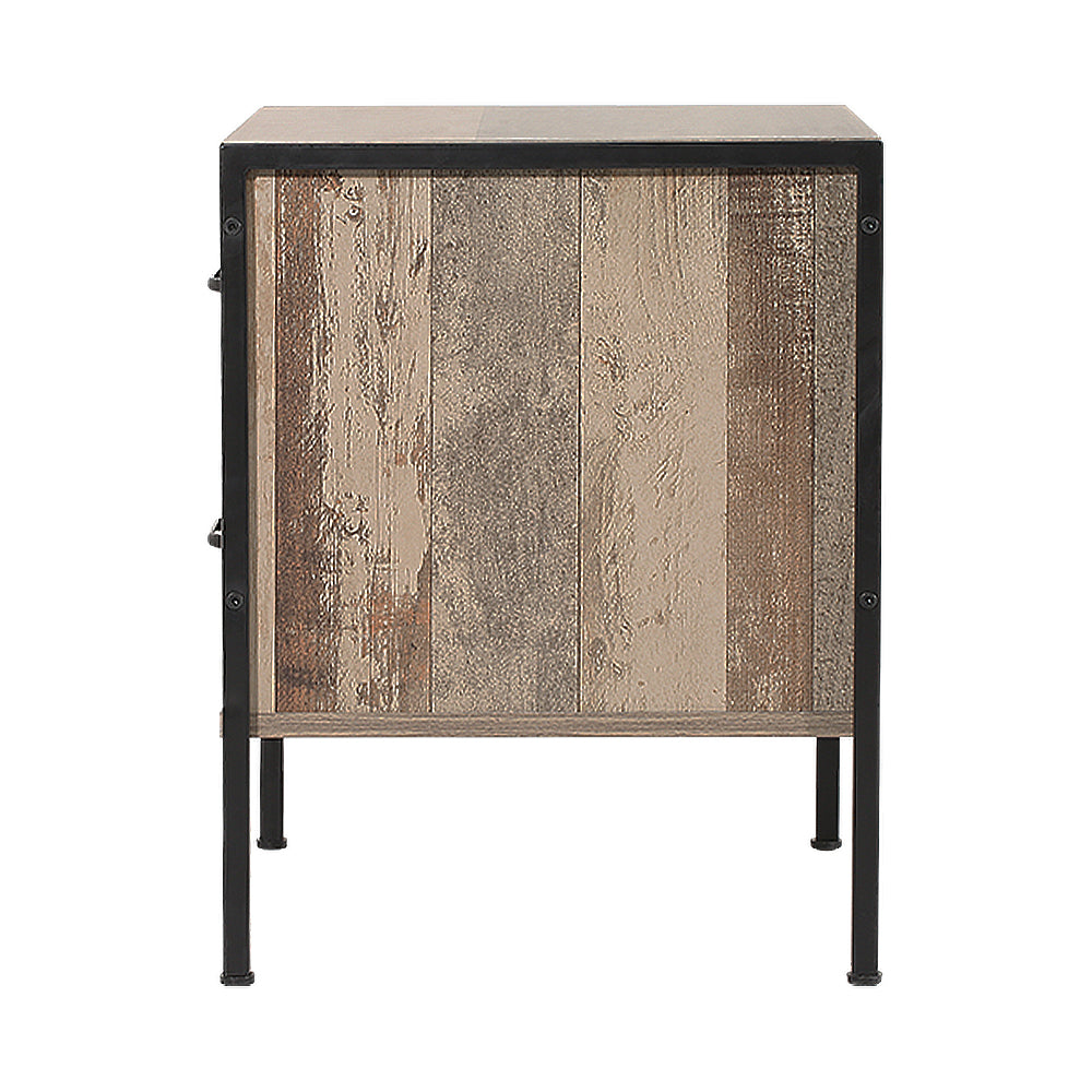 Bedside Table Drawers Nightstand Metal Oak - image4