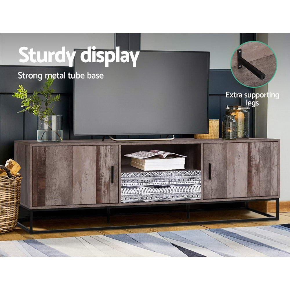 TV Cabinet Entertainment Unit Stand Storage Wooden Industrial Rustic 180cm - image6