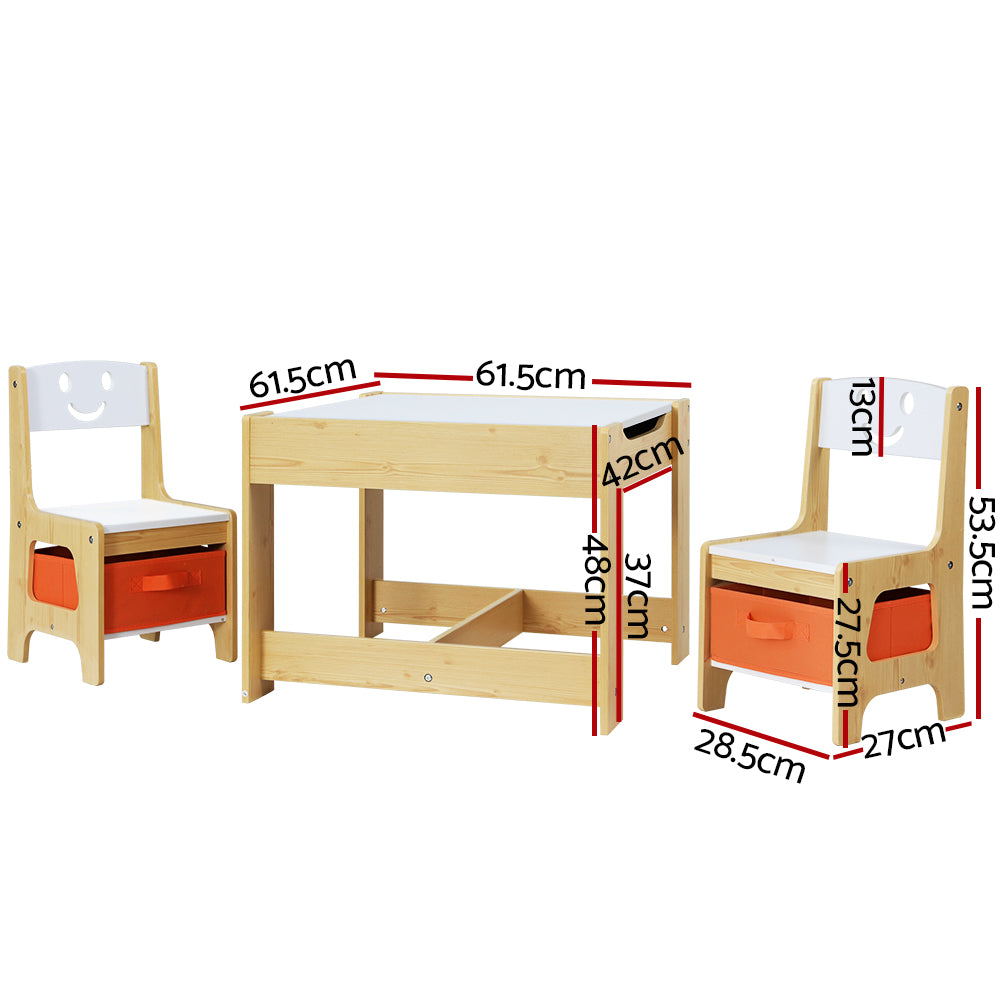 Keezi 3PCS Kids Table and Chairs Set Activity Chalkboard Toys Storage Box Desk - image2