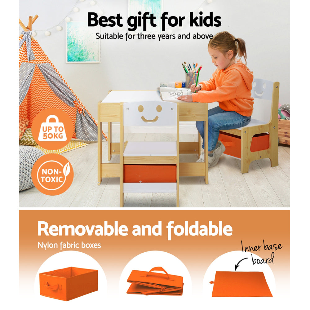 Keezi 3PCS Kids Table and Chairs Set Activity Chalkboard Toys Storage Box Desk - image5