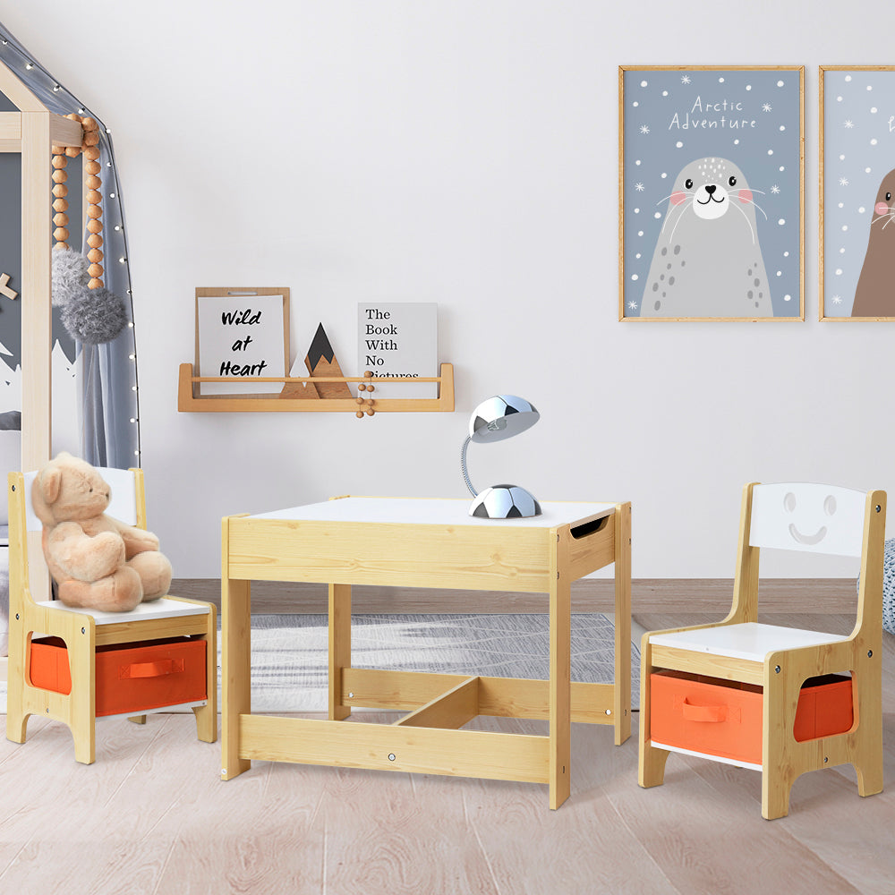 Keezi 3PCS Kids Table and Chairs Set Activity Chalkboard Toys Storage Box Desk - image8
