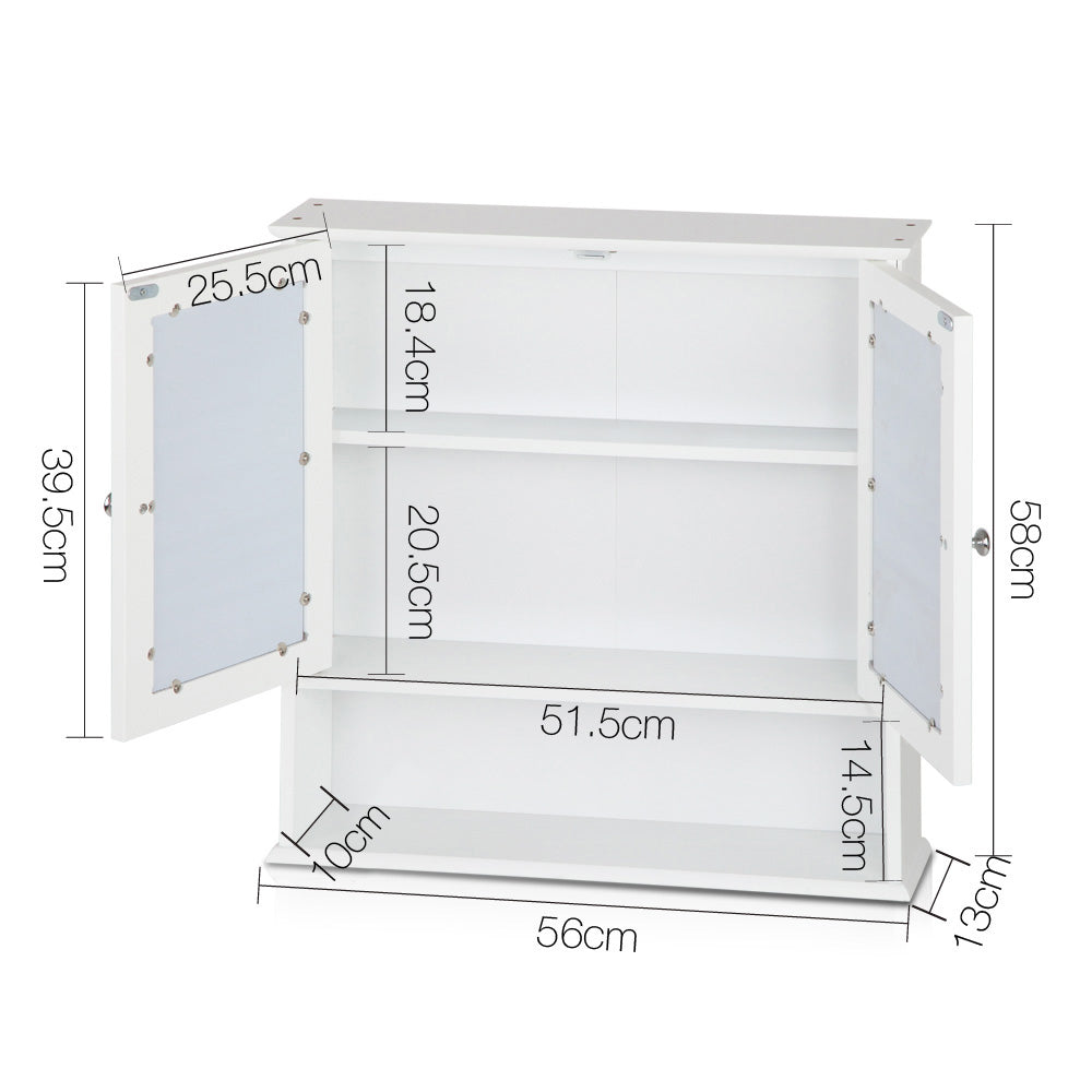 Bathroom Tallboy Storage Cabinet with Mirror - White - image2