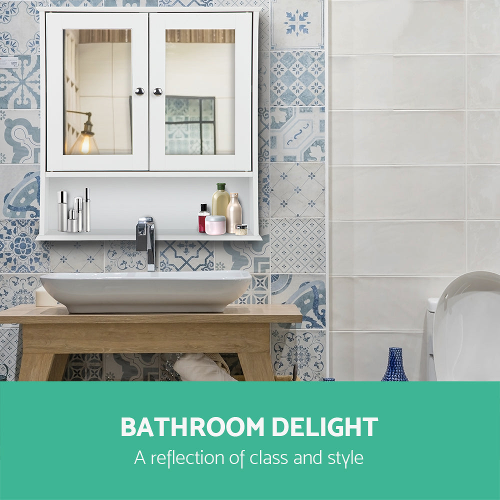 Bathroom Tallboy Storage Cabinet with Mirror - White - image4